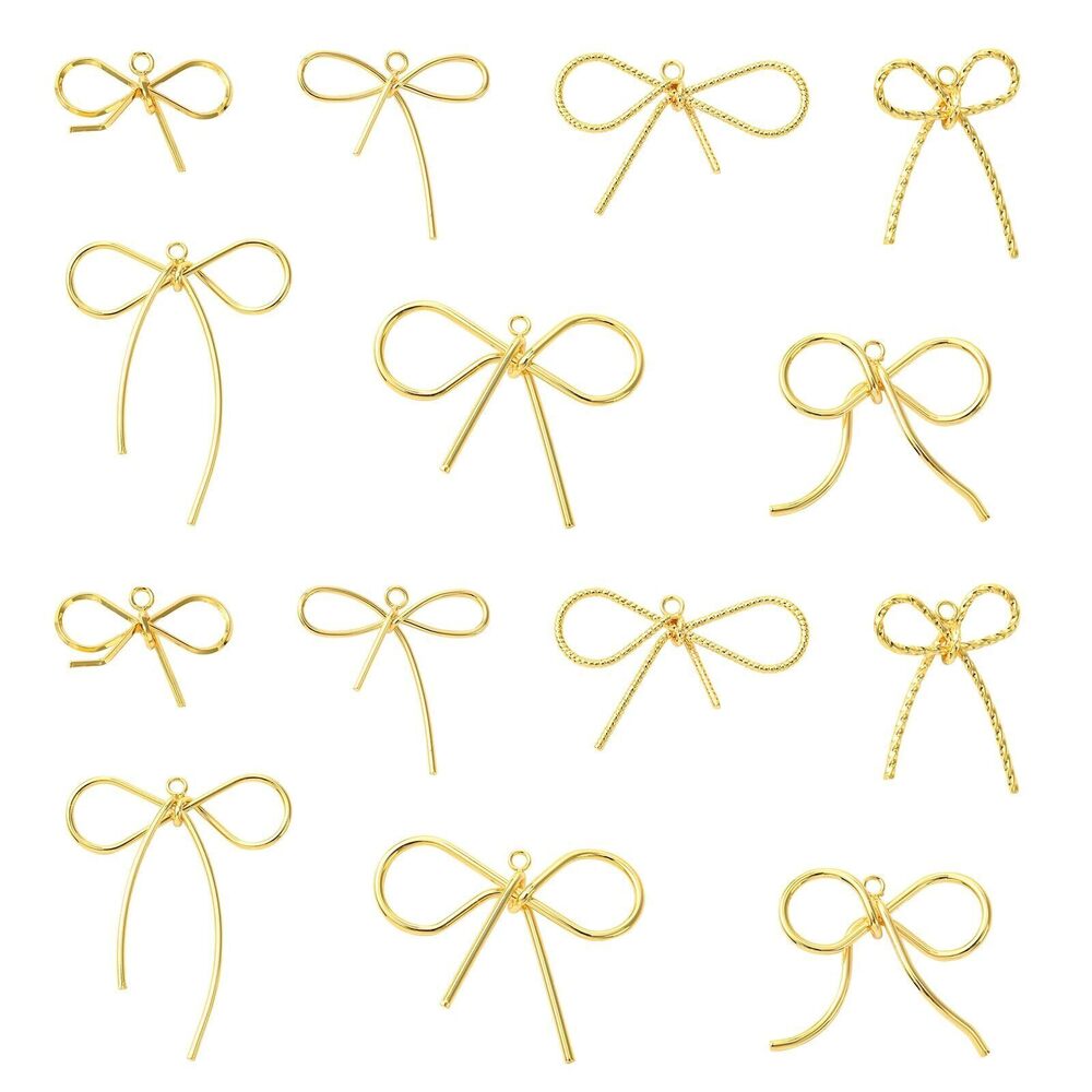 9748 14 pcs 7 Styles Golden Color Hollow Bowknot Theme Brass Charms Cute
